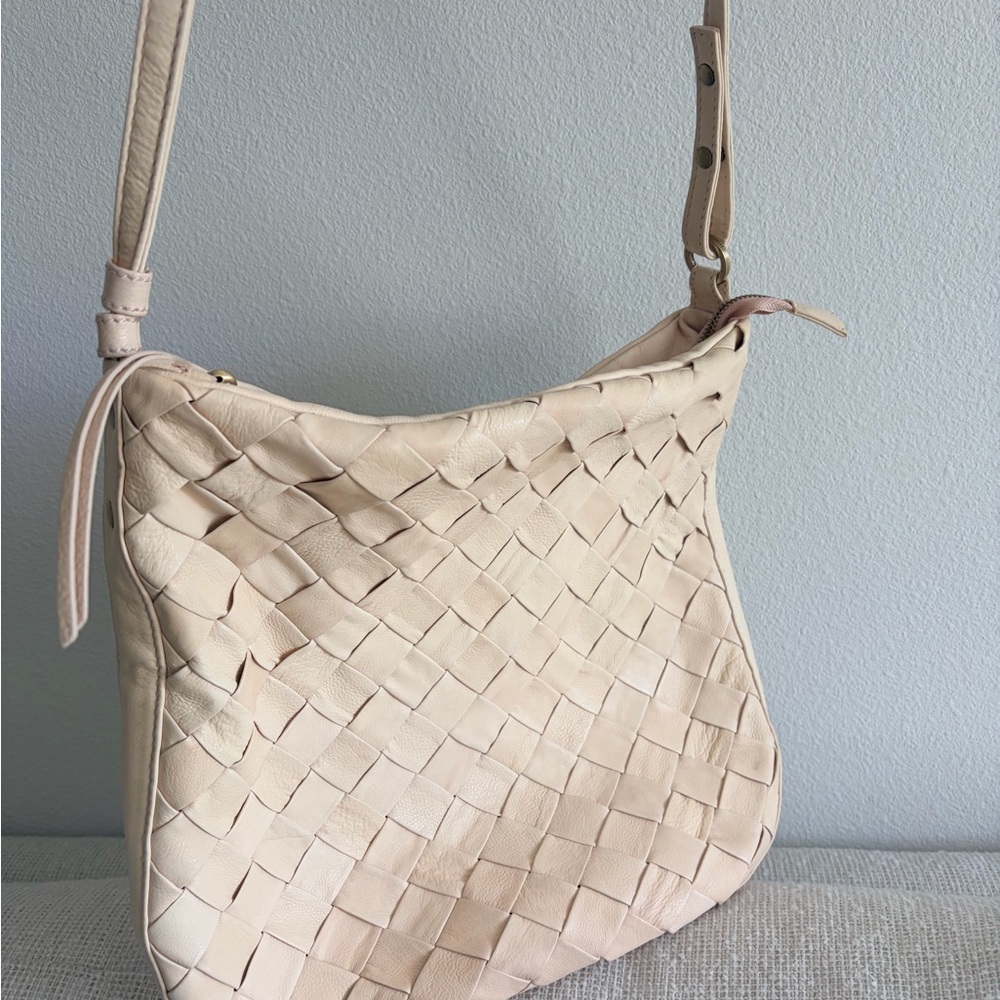 HOBO Cream Woven Leather Shoulder Bag